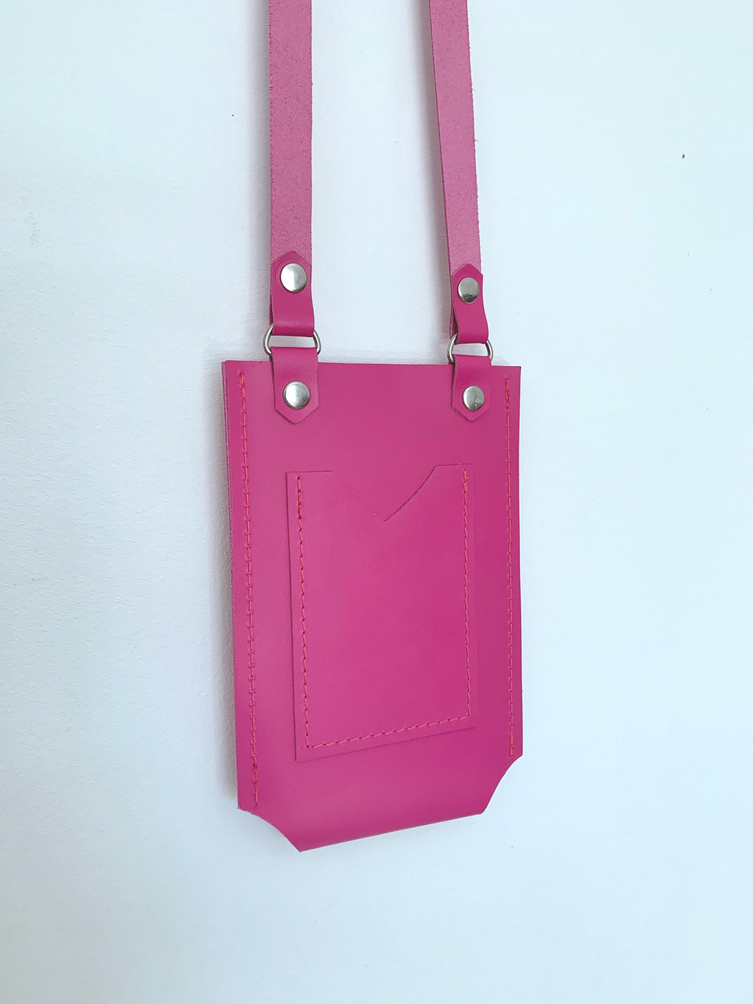 Bright Pink Leather Phone Bag