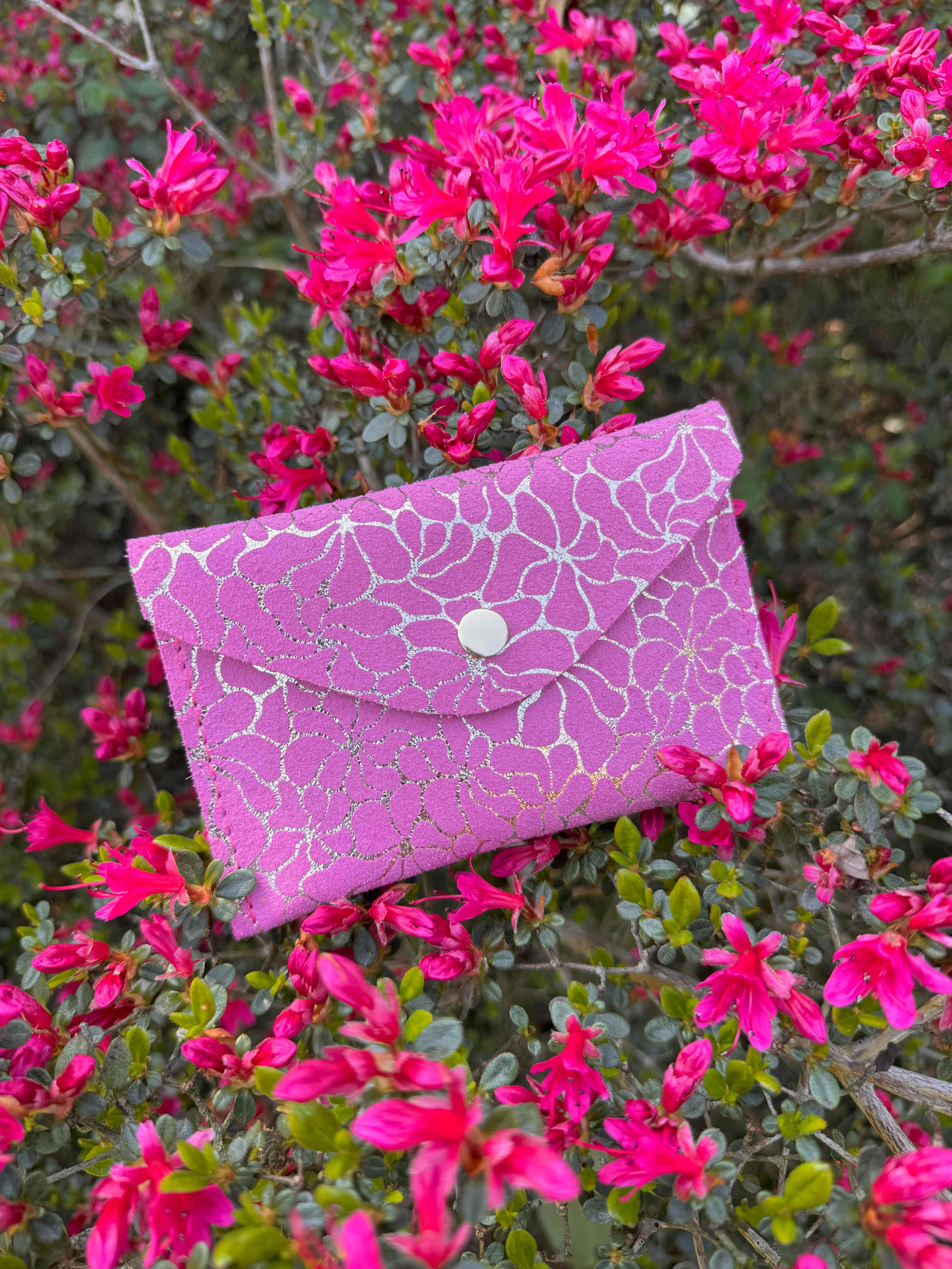 Floral Suede Envelope Leather Purse