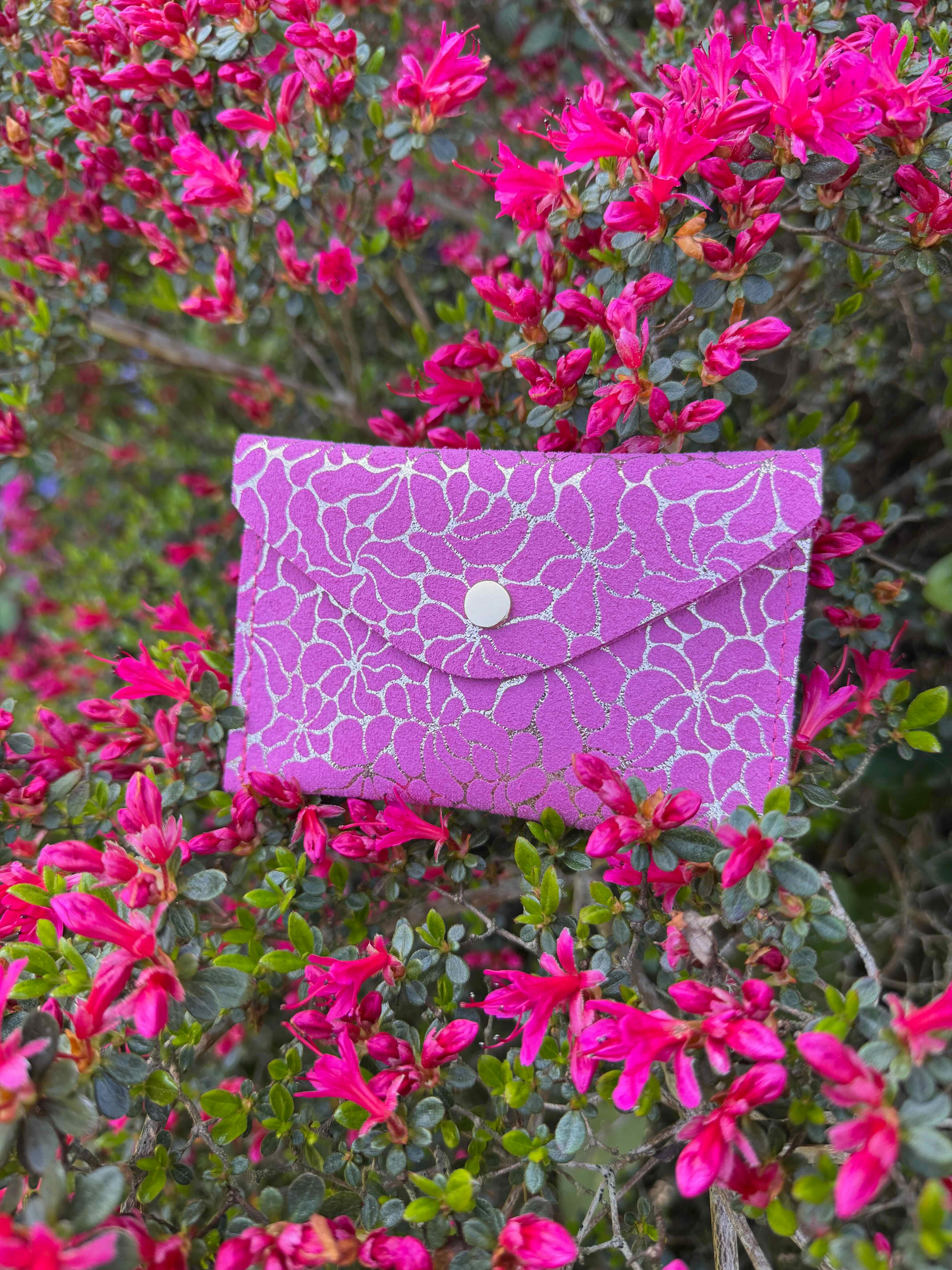 Floral Suede Envelope Leather Purse