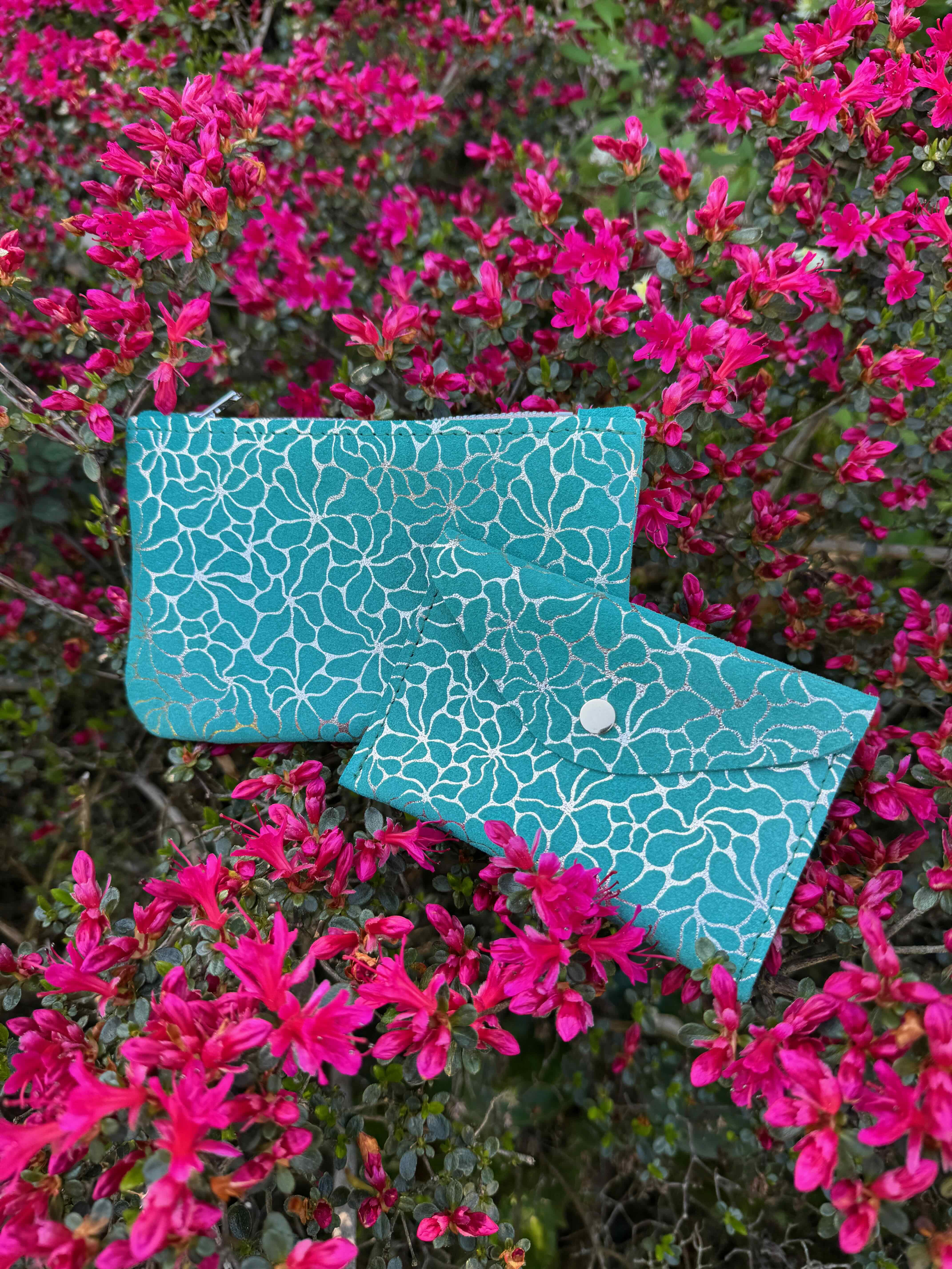 Floral Suede Zipped Leather Purse