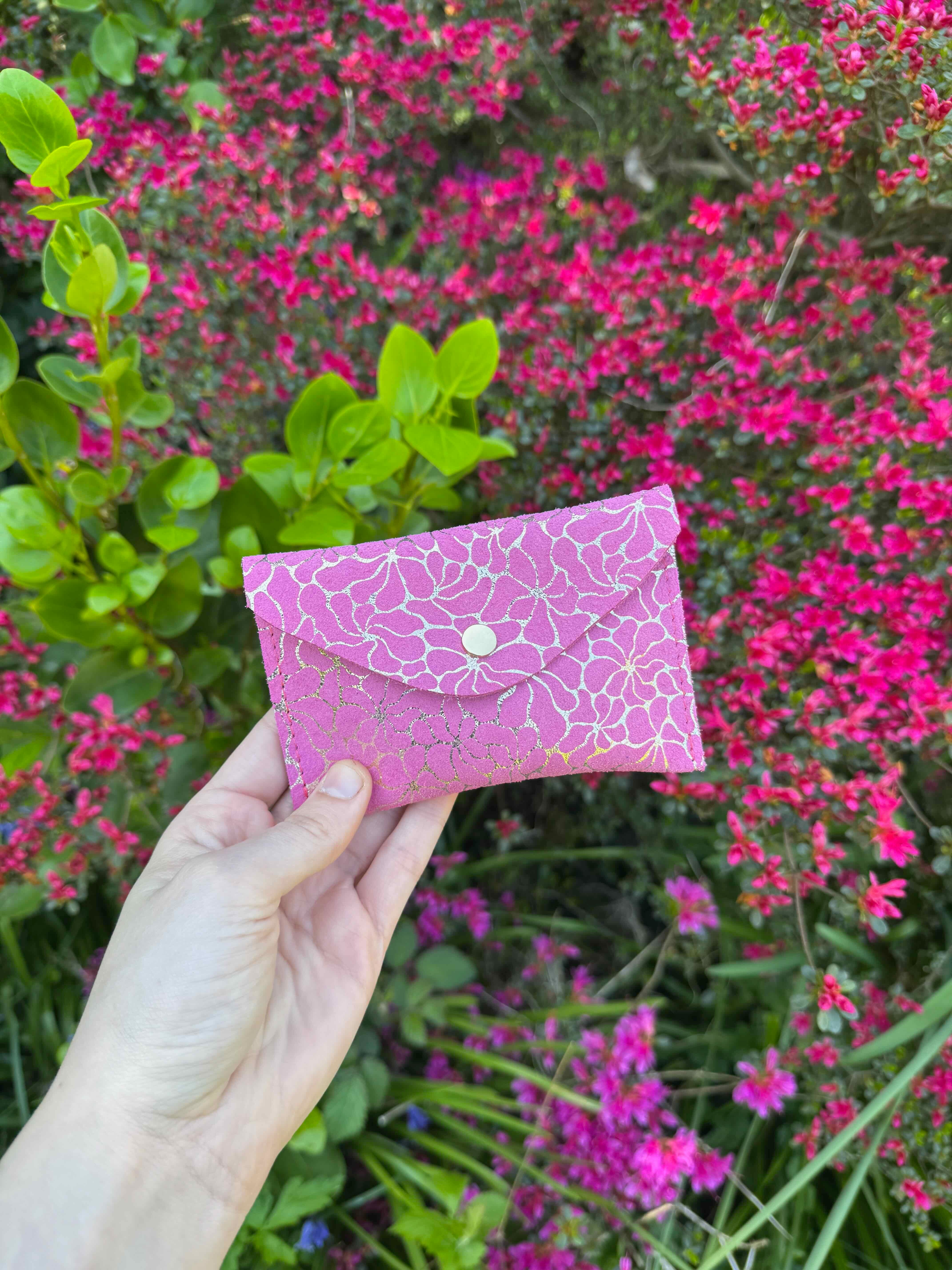 Floral Suede Envelope Leather Purse