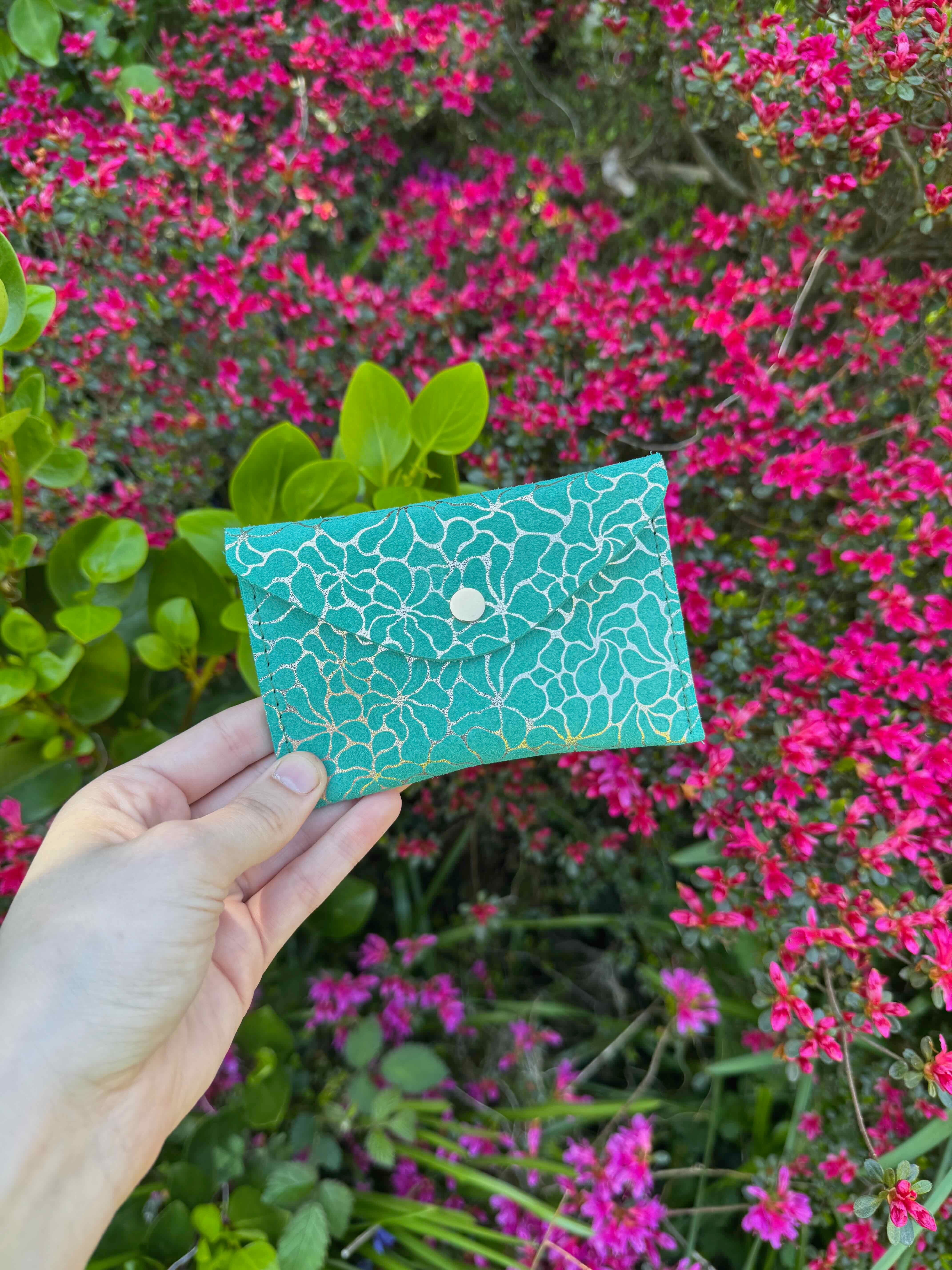 Floral Suede Envelope Leather Purse