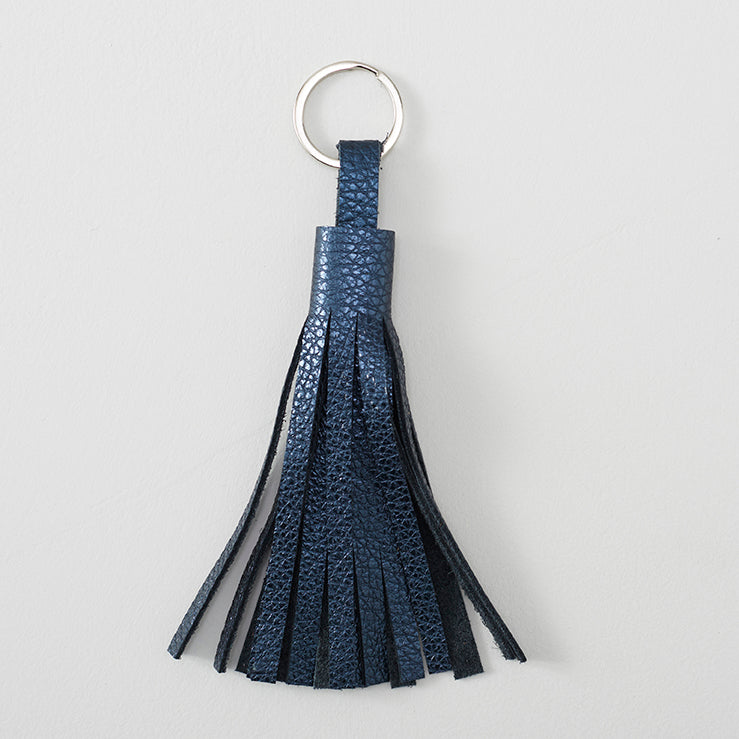 handmade mettalic blue leather tassel