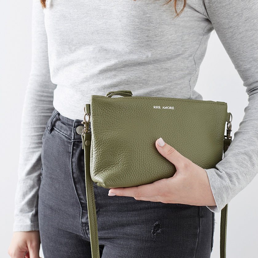 Olive Leather Crossbody Bag