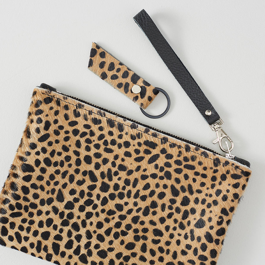 Leopard Print Leather Clutch Bag