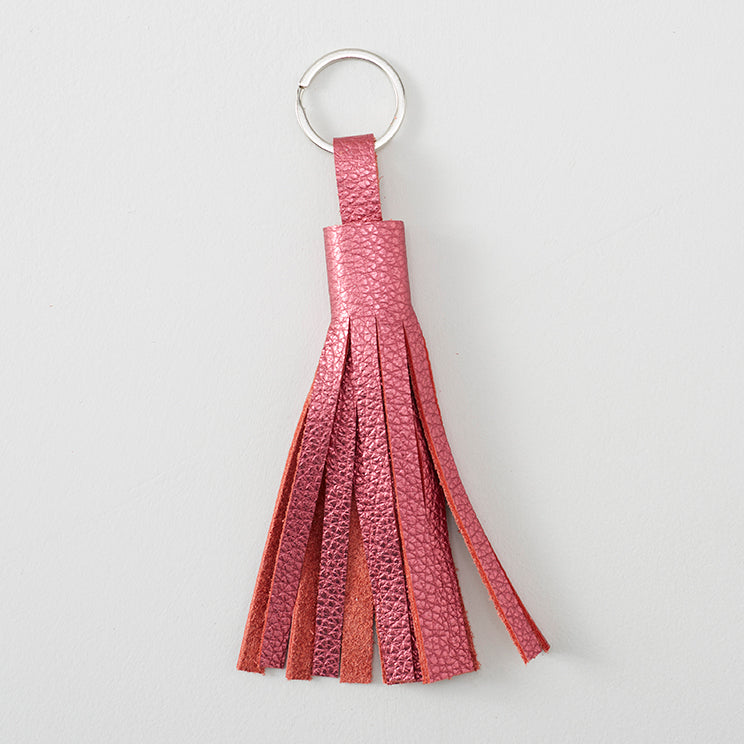 handmade mettalic pink leather tassel