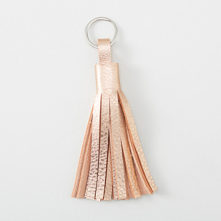 handmade mettalic rose gold eather tassel