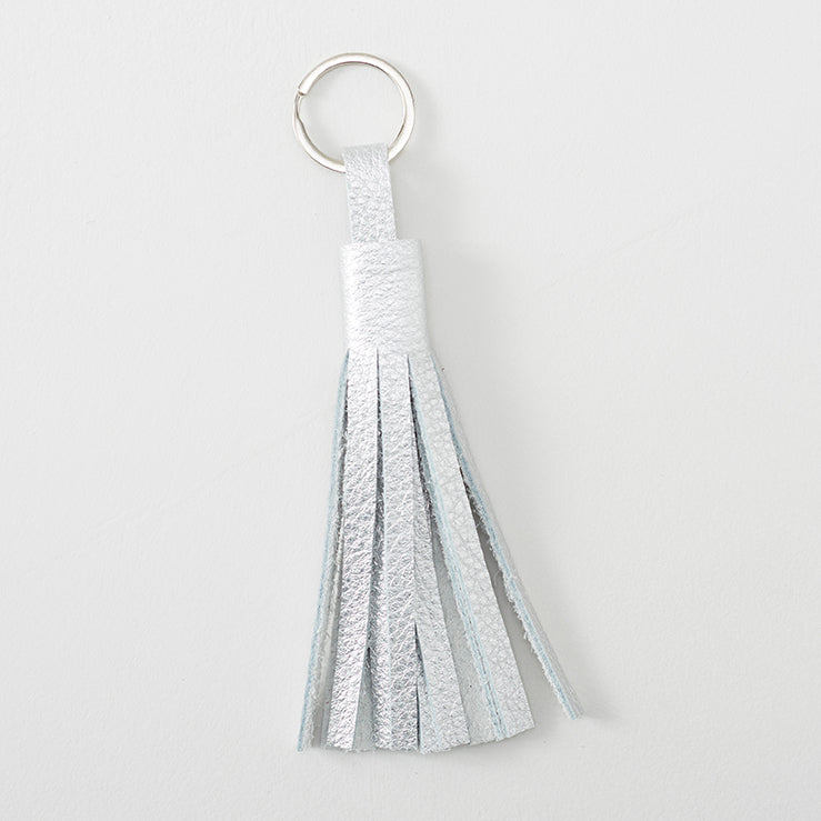 handmade mettalic silver leather tassel