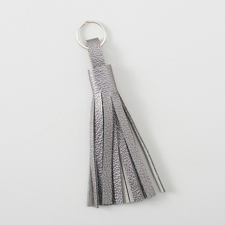 handmade mettalic dark silver leather tassel