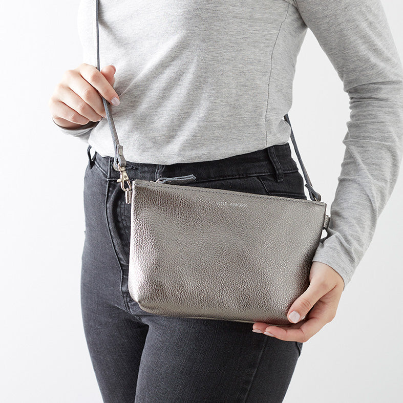 Slate Silver Leather Crossbody Bag