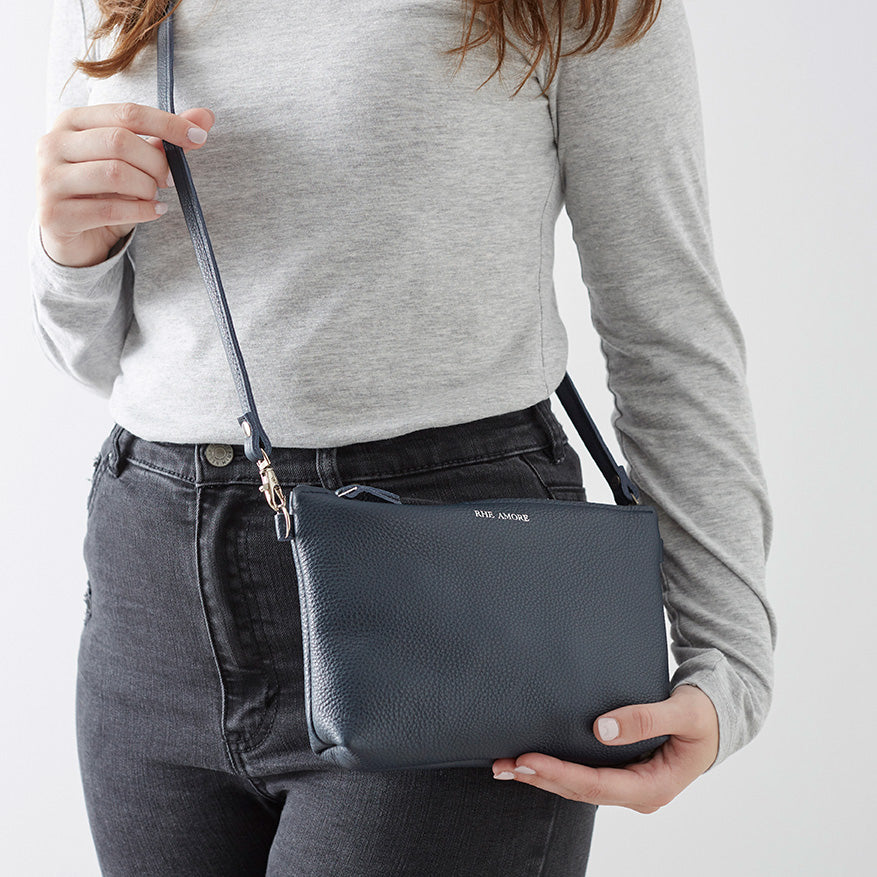 Navy Leather Crossbody Bag