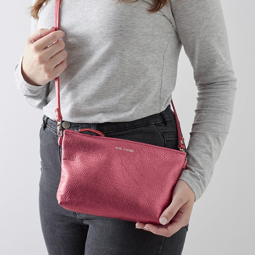 Sale - Raspberry Leather Crossbody Bag