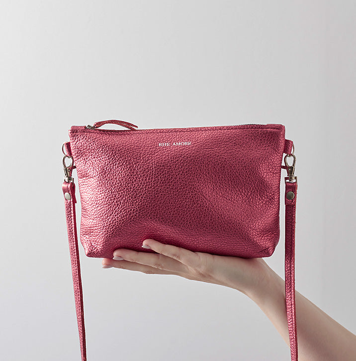 Sale - Raspberry Leather Crossbody Bag