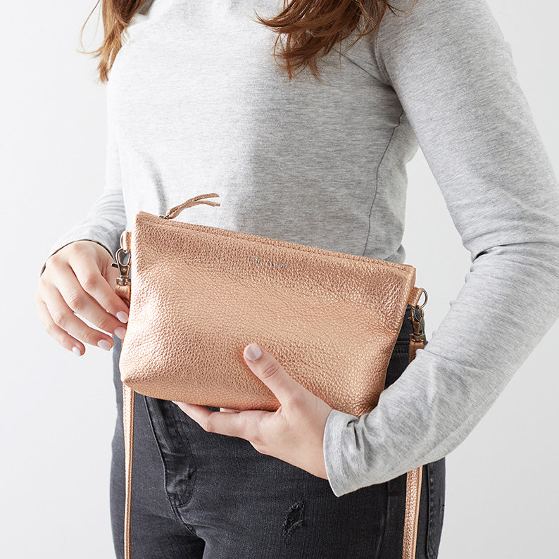 Rose Gold Leather Crossbody Bag RheAmore