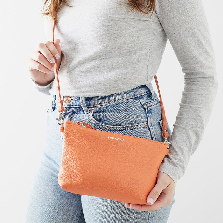 Tangerine Leather Crossbody Bag